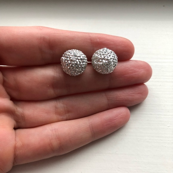 Shimmery silver “disco ball” bauble stud earrings - Picture 5 of 5